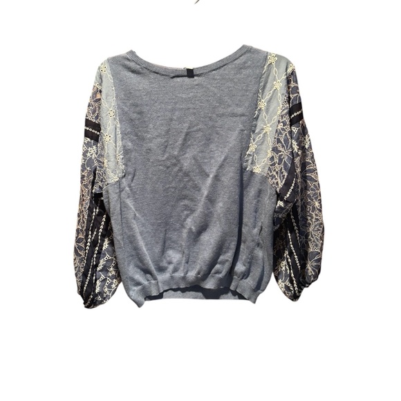 Chico's Eyelet Embroidered Balloon Sleeve Sweater in Blue Size 1 Medium - Picture 1 of 7